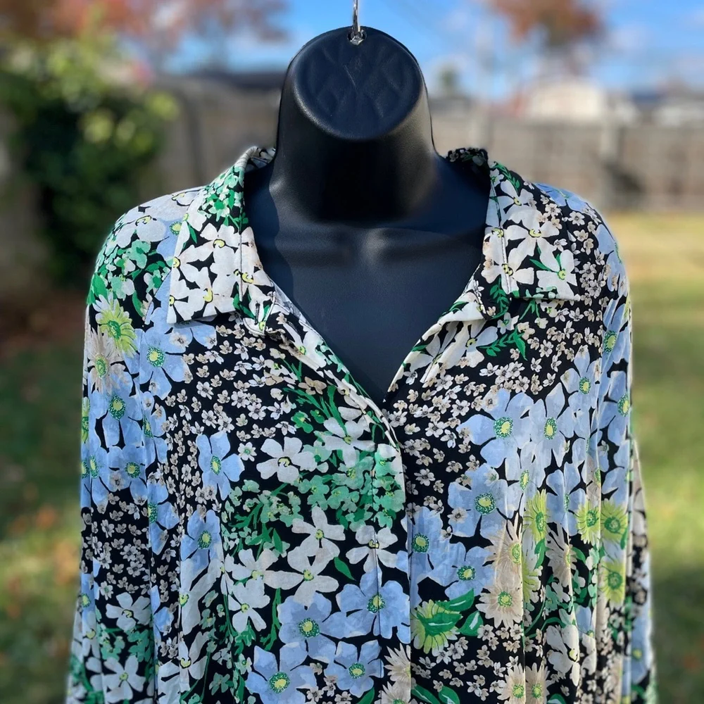 H&M Floral Tiered Long Maxi Dress Size XL Shift Collared Cottagecore Prairie‎ - Picture 5 of 11